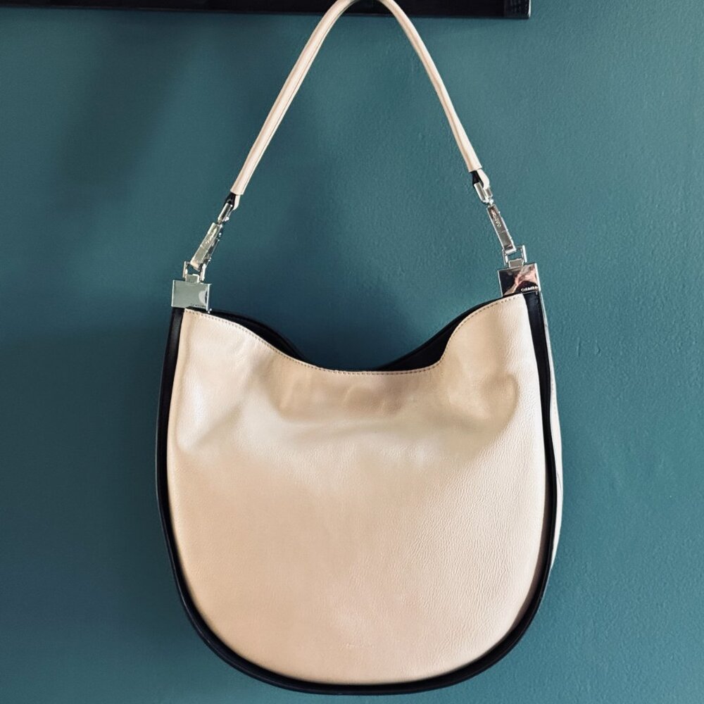 Calvin Klein Cream & Black Hobo Shoulder Bag - Premium Faux Leather